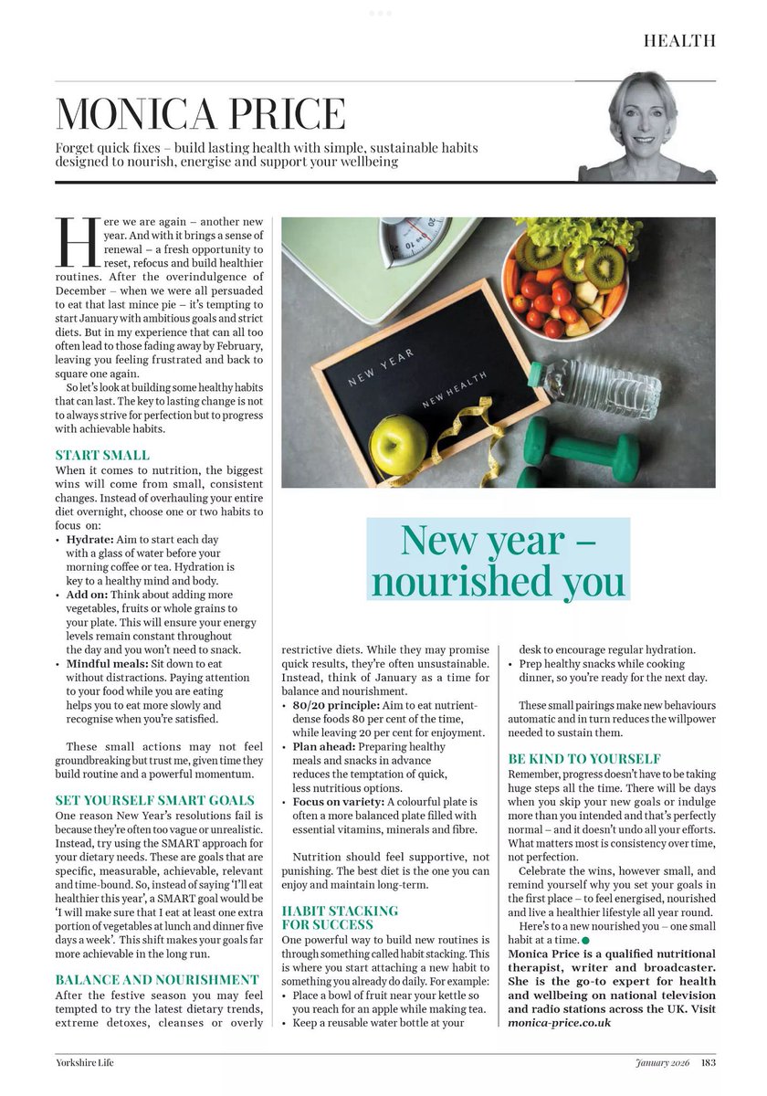 It’s 2026! ✨The fabulous new January <a href="/Yorkshire_Life/">Yorkshire Life</a> is out now! ✨ Time to think about your health ❤️ Forget quick fixes - build lasting good health with simple, sustainable habits - find out more in my latest article this month ✨ #january #nutrition #nourish #energise