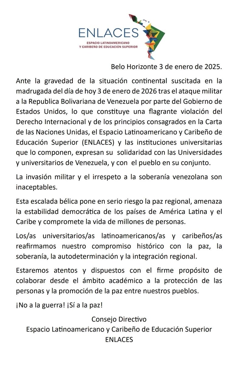 CINoficial's tweet image. Compartimos la declaración del Espacio Latinoamericano y Caribeño de Educación Superior.

@PrensaUNLPam_ok @UNRoficial