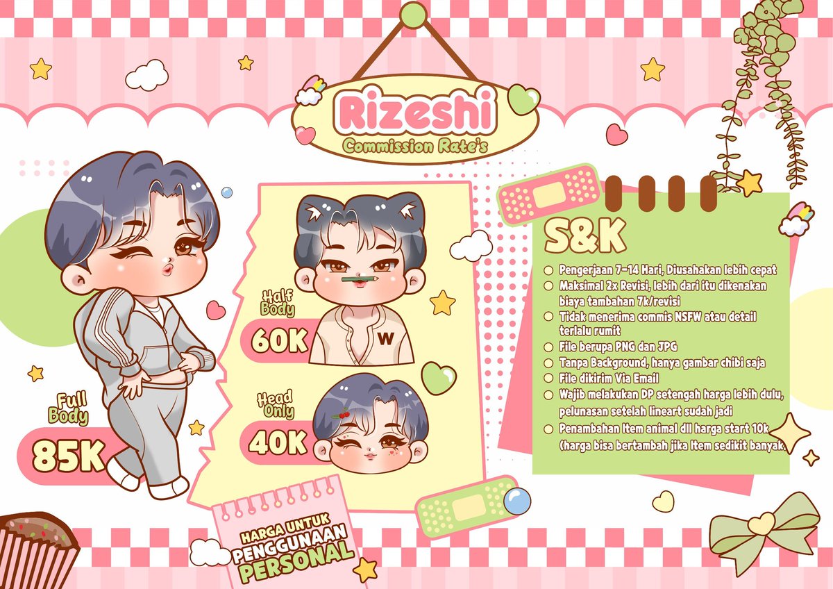rizeshi_'s tweet image. Help RT/Like please 🥺❤️

Aku open Commis ya temen-temen. Selain chibi art juga aku terima, kaya commis photoframe, freebies cafe event atau poster acara dll, bisa dm aja untuk detail harganya ❤️❤️

Untuk contoh hasil art aku ada di thread ini ya temen temen 
#zonauang