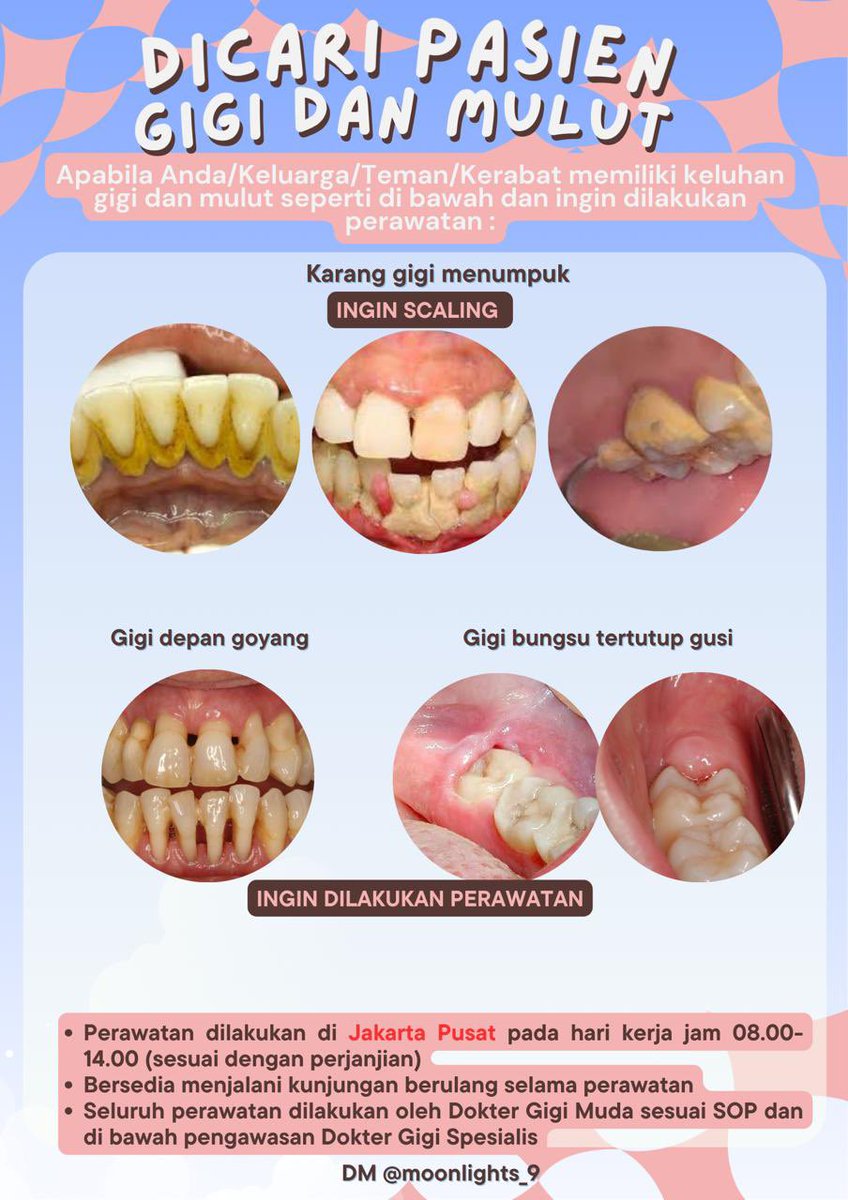 tw// gambar gigi, gigiberlubang 
HAPPY NEWYEARR SMUAA 🥳 haloo, aku koas gigi lagi nyari pasien dengan keluhan seperti di gambar. Yg giginya ada karang gigi menumpuk, gigi goyang,  dan gigi bungsu tertutup gusi boleh dm 🦷🌸 #perawatangigimurah #koasgigi  #scallingmurah #zonauang