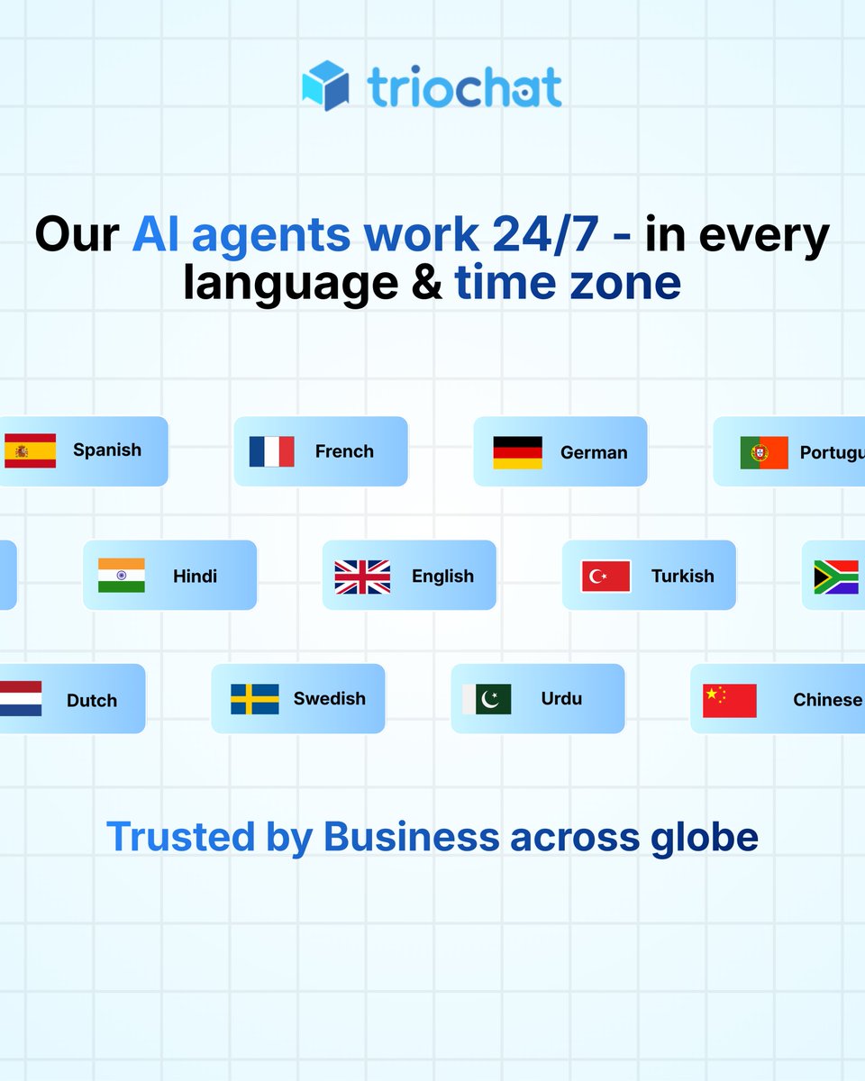 triochatio's tweet photo. Customers message at all hours.
Triochat replies at all hours.

24/7 AI agents.
Multiple languages.
Every time zone covered.

No missed conversations.
https://t.co/nsUmcnbzfz

#WhatsAppAutomation #AIChatbots https://t.co/322kejadch