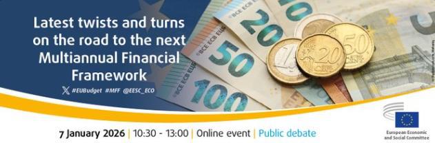 EESC_ECO's tweet photo. Reminder | ECO Section Public Debate on “Latest twists and turns on the road to the next #MFF"
📅 Wednesday, 7 January
🕥10:30-13:00
🎥Livestream: https://t.co/D8aVdaPD8I
🗨️ Ask questions via Slido-Code: #EUBudget
#EUBudget #MFF #EUFinance #FutureofEU https://t.co/SuUt9KgXAU