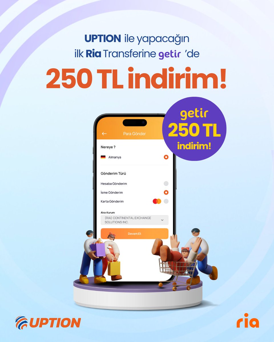Ria ile yurt dışına para gönder, Getir'de 250 TL indirim kazan!  🧡

1 Ocak  – 31 Ocak 2026 tarihleri arasında UPTION'dan Ria ile ilk isme gönderim transferini gerçekleştir, 250 TL Getir hediye çeki kazanma şansını yakala. 🎉

Detaylar UPTION'da ve uption.com.tr'de.