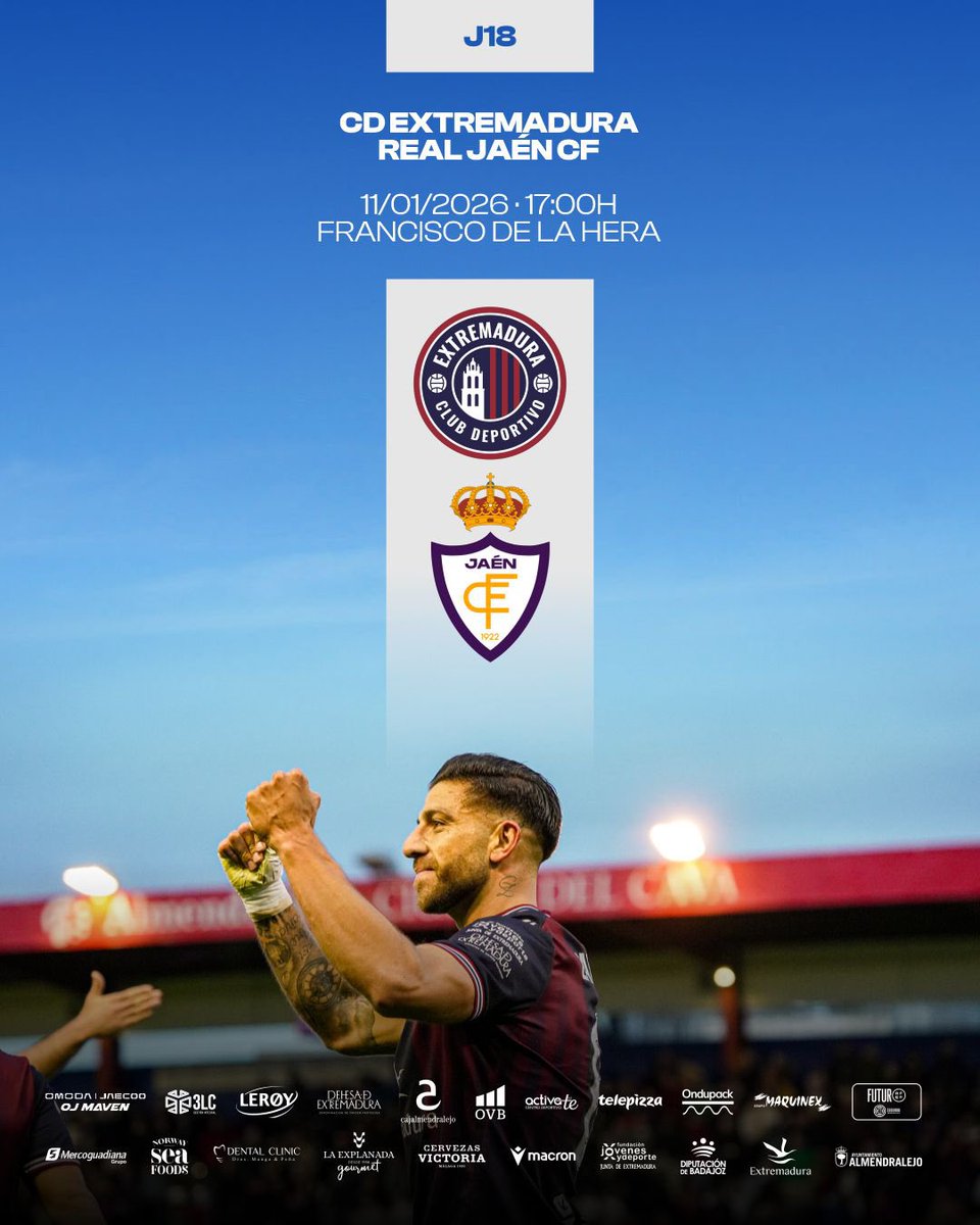 CDExt1924's tweet image. 𝐉𝐎𝐑𝐍𝐀𝐃𝐀 1️⃣8️⃣🏠

🆚 @RealJaenCF 
📅 Domingo 11 de enero
🕔 17:00 
🏟️ Francisco de la Hera
🎟️ cdextremadura.compralaentrada.com

➕ℹ️ cdextremadura.es/el-cd-extremad…

#ExtremaduraRealJaén #SegundaFederación
