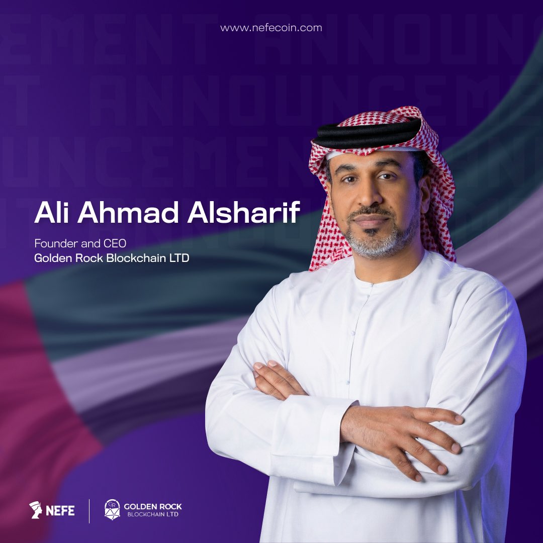 We’re proud to share the vision behind $NEFE Coin, led by Ali Ahmad Alsharif (<a href="/Alsharifuae/">🇦🇪 Ali Alsharif 🇦🇪</a>), Founder &amp; CEO of Golden Rock Blockchain LTD.

Built under a UAE-registered blockchain company, NEFE is focused on long-term utility across tourism, digital assets, and interactive