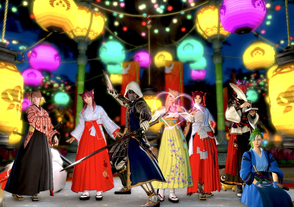 Noe_l04Ange's tweet image. 新春『お年賀プチ撮影会』
FCメンバーさんと、
　　　　恒例のプチイベしてきました🪭
ドレスコードは、和装✨
なんとなく左右対称で、綺麗に撮れた一枚(〃ω〃)
#FF14