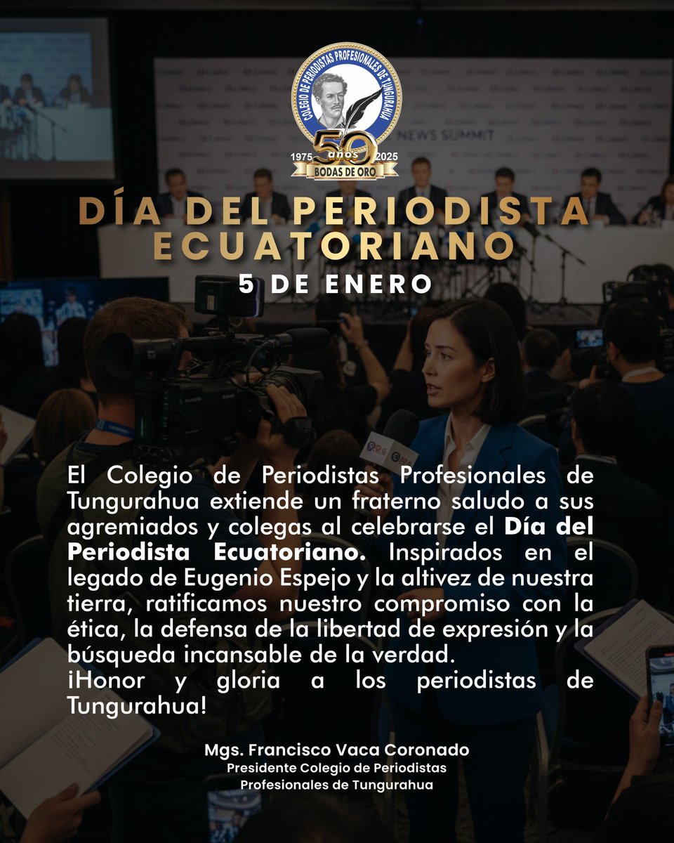 cpp_tghua's tweet photo. ¡Feliz Día del Periodista Ecuatoriano! 🎙️🇪🇨
Hoy rendimos homenaje a los hombres y mujeres que, con ética y valentía, ejercen el noble oficio de informar. Bajo el legado de libertad de Eugenio Espejo, seguimos construyendo la historia de nuestra provincia y el país. https://t.co/CwIhDz5hB7
