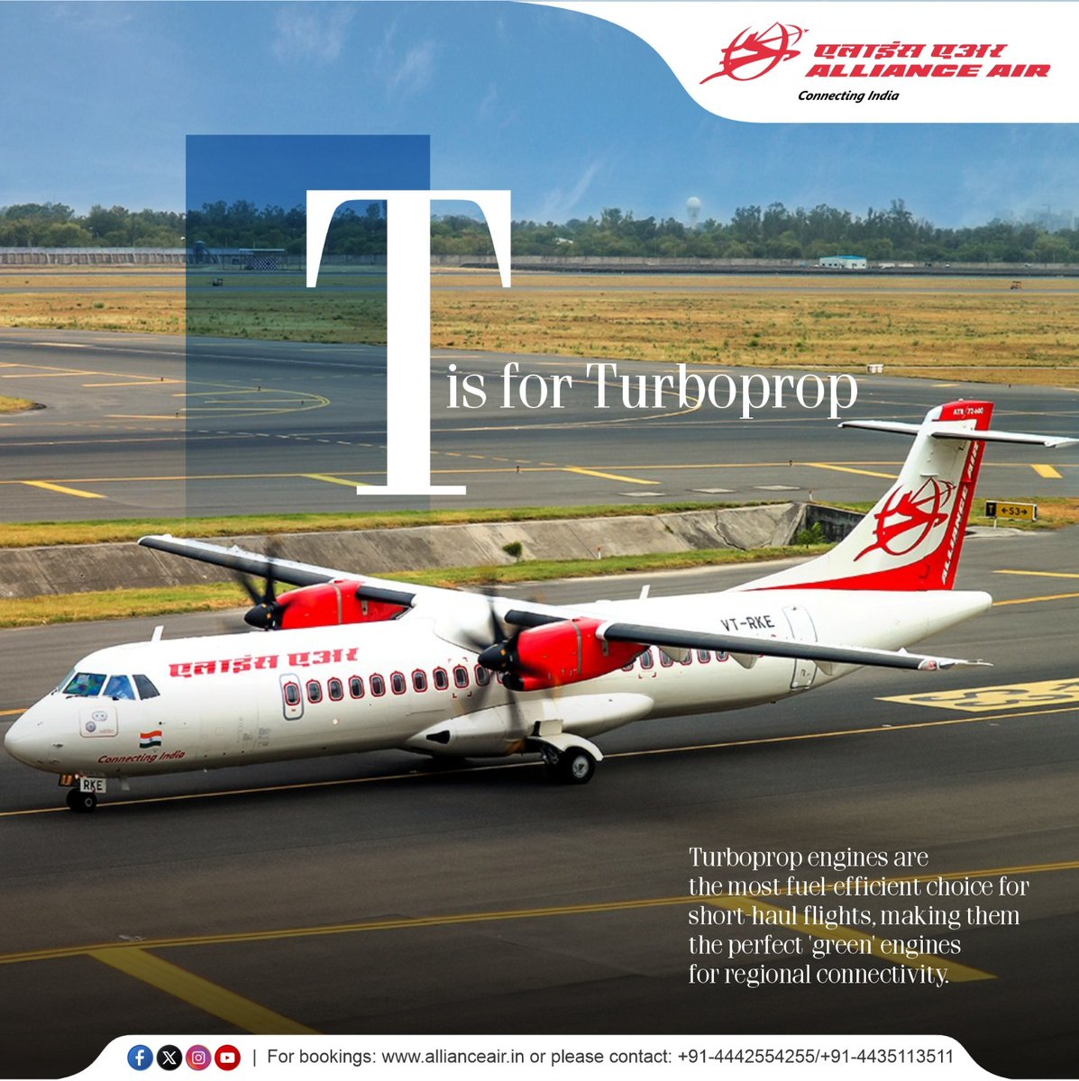 allianceair's tweet image. Ever wondered why we fly Turboprops? ✈️⚙️

Turboprops are the masters of efficiency—designed to land on shorter runways and consume less fuel, helping us connect even the remotest corners of Bharat sustainably. 🇮🇳🌱

#AviationAtoZ #Turboprop #ATR72 #AllianceAir