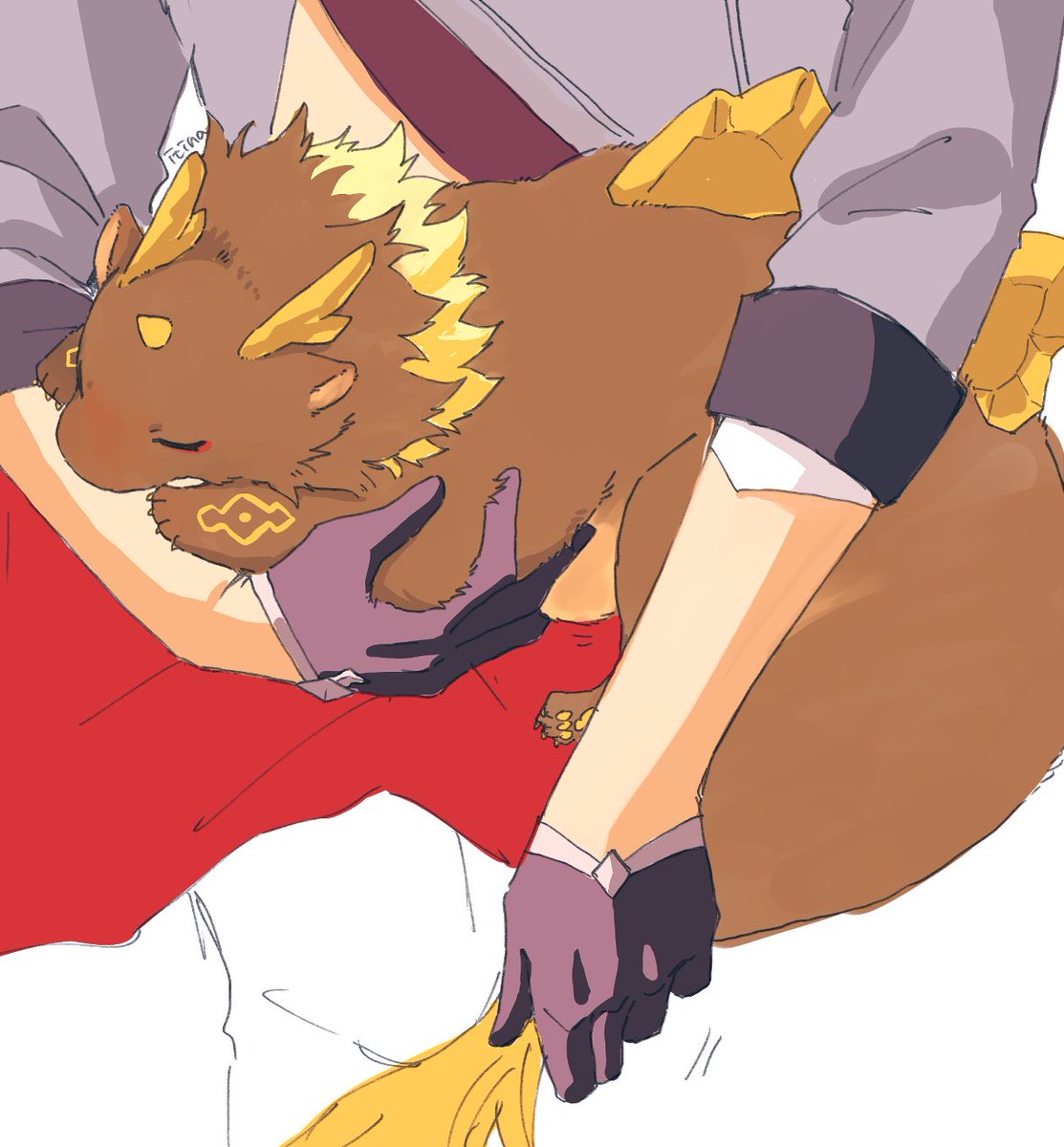 uki_101's tweet image. お腹ムニムニされてるけどずり落ちるデカデカ尻尾支えてもらってるてーくん