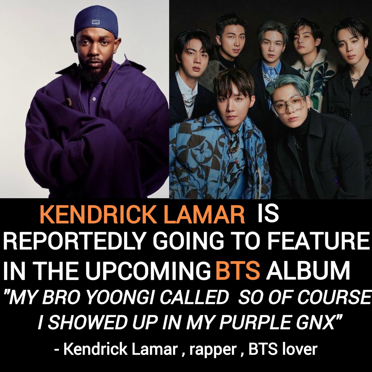 kookyun's tweet photo. Kendrick Lamar reveals that he will be featuring in the upcoming BTS album and calls Yoongi his bro https://t.co/fdtGK1nIbU