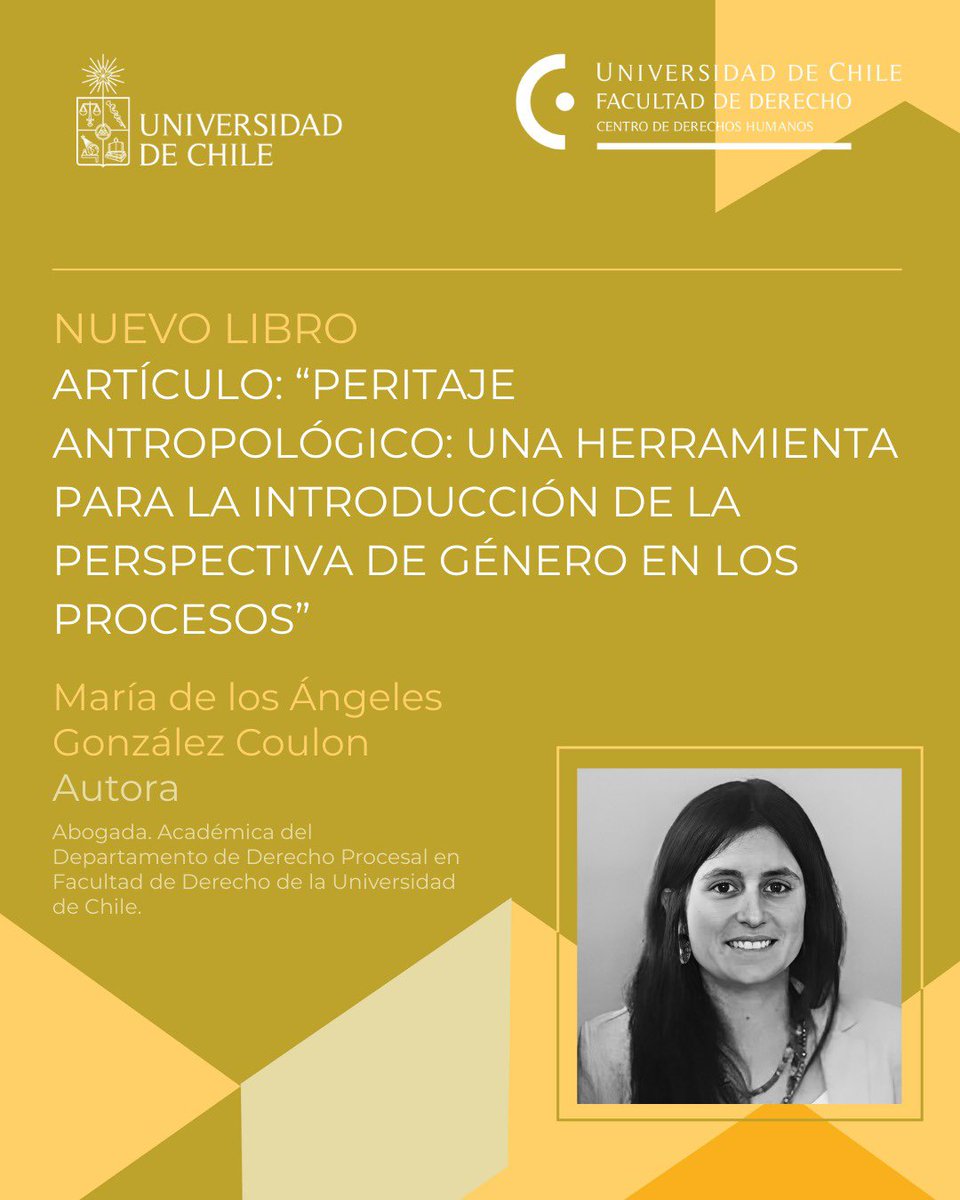 📖| ¡Nuevo libro! Cuarto artículo: “Peritaje antropológico: una herramienta para la introducción de la perspectiva de género en los procesos ” de la autora Maria de los Ángeles González .

editorial.tirant.com/cl/ebook/derec…
