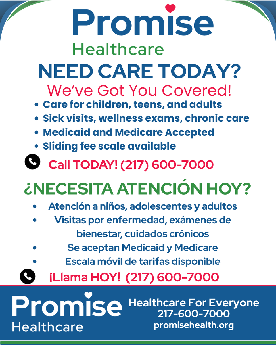 PromiseHealthCU's tweet image. Same Day Appointments are Available Today at ALL Promise Locations.