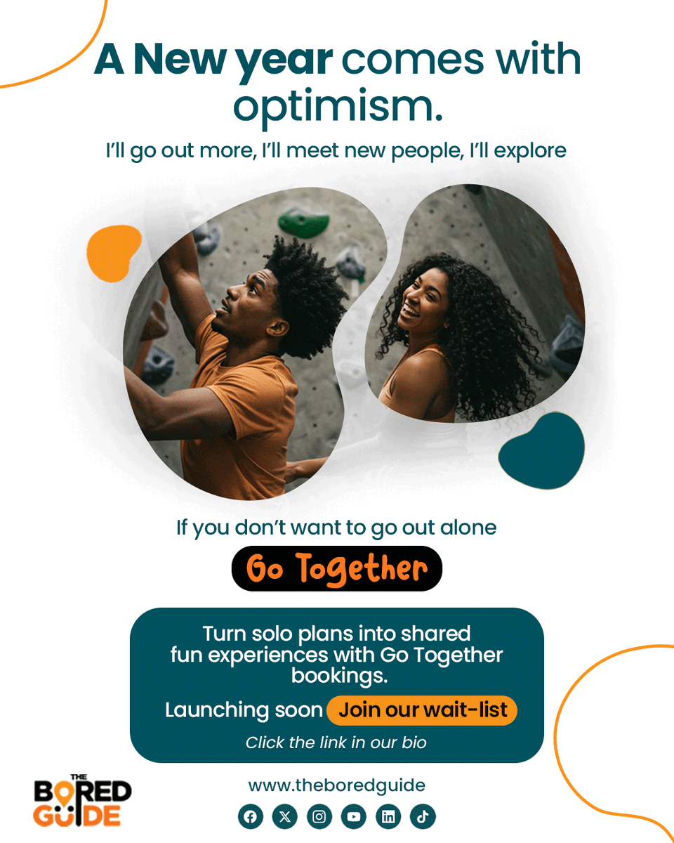 boredinlagos's tweet image. This year is about doing more. Exploring more. Connecting more.
If going out alone has been the reason you hesitate, Go Together is for you.
We’re launching soon. Join the waitlist at theboredguide.com.

#gotogether #boredguide #funthingstodo