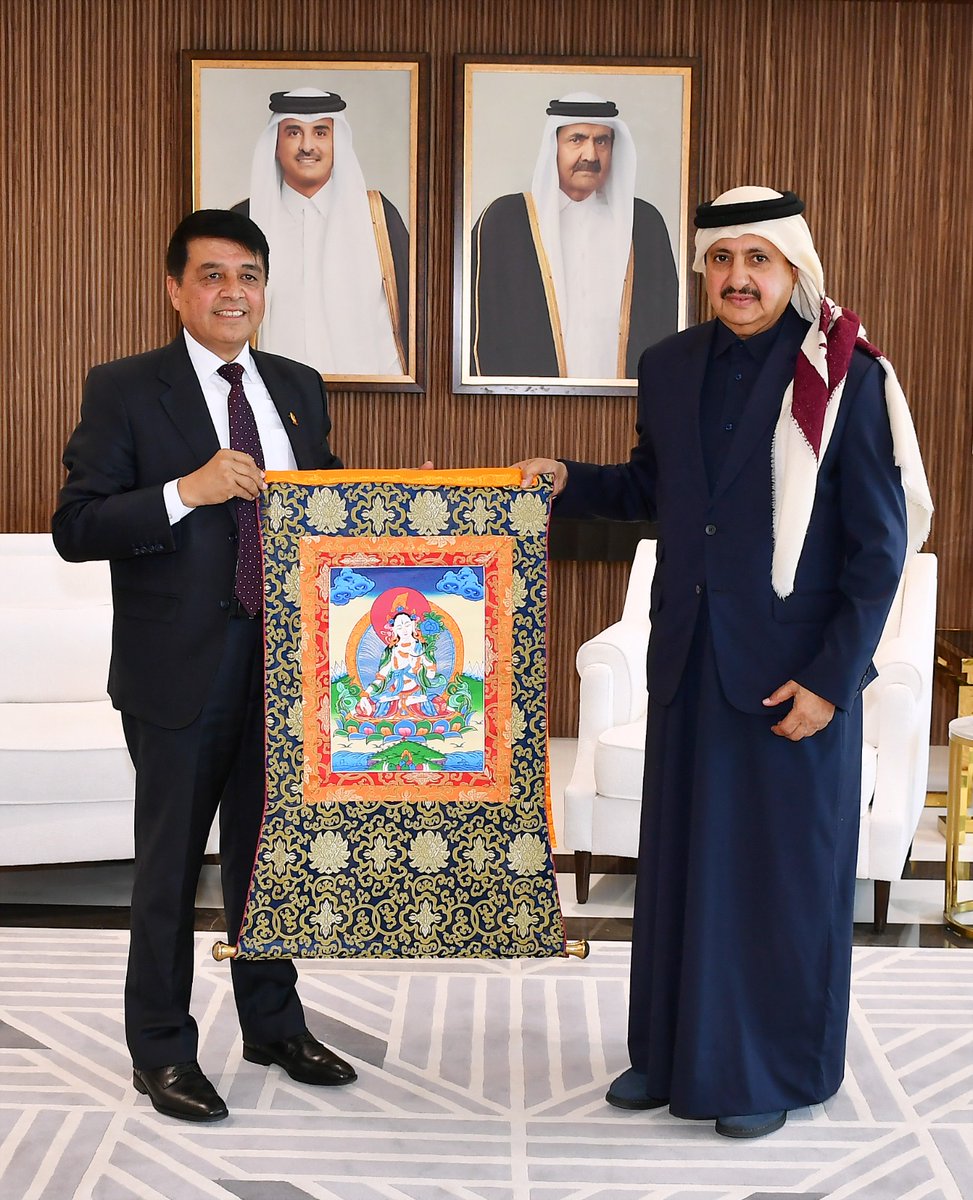 ChandraPDhakal's tweet photo. Honoured to meet HE Sheikh Khalifa bin Jassim Al Thani, Chairman @Qatar_Chamber
, in Doha. Thank you for the gracious welcome & warm hospitality.  Reaffirmed strong Nepal-Qatar ties & people-to-people bonds. FNCCI is ready to operationalize the Nepal–Qatar Joint Business Council soon, building on the 2023 understanding during HH the Amir’s visit to Nepal.  Nepal is open for Qatari investment in hydropower, renewables, tourism, IT, infrastructure & more. We also encourage Nepali businesses to explore opportunities in Qatar.  Warmly invite you & Qatar Chamber delegation to FNCCI’s upcoming AGM for direct engagement with Nepal’s private sector leaders.  Let’s turn shared vision into concrete cooperation & mutual prosperity!  #NepalQatarRelations #FNCCI #JointBusinessCouncil #InvestInNepal