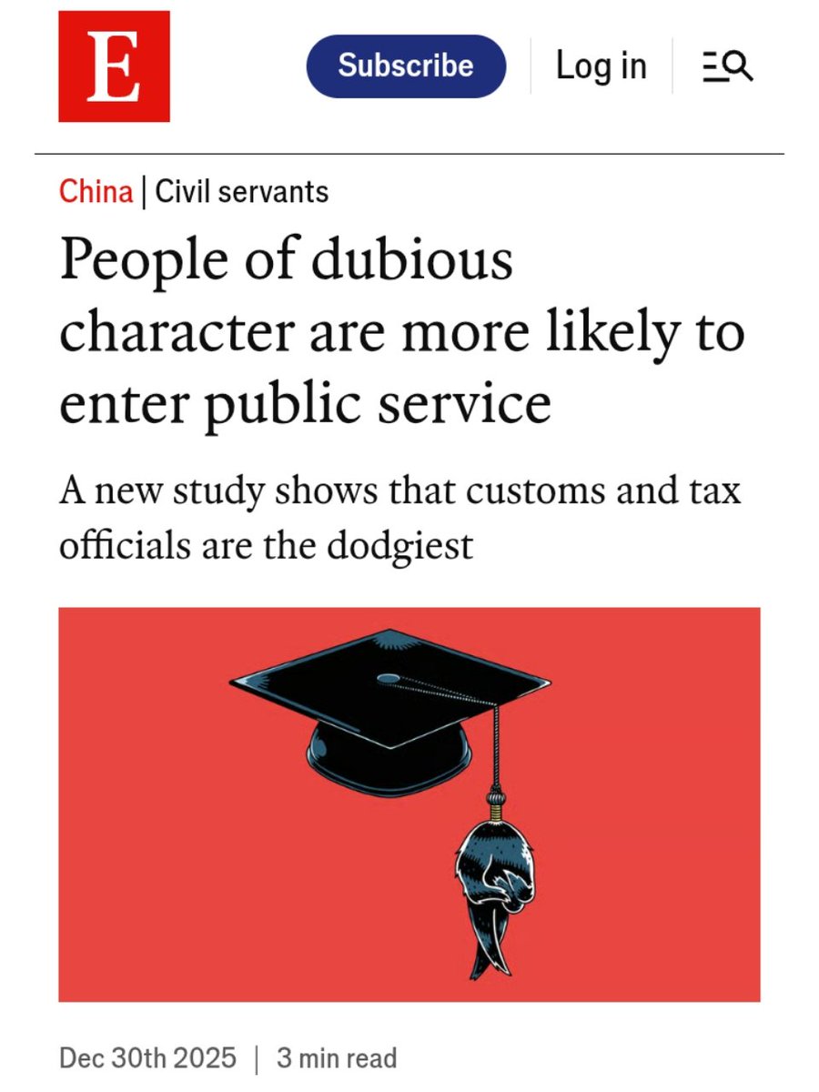 rdplcl's tweet image. The Economist | Las personas de dudosa honestidad tienen más probabilidades de ingresar al servicio público.
Un nuevo estudio muestra que los funcionarios de aduanas y de impuestos son los menos fiables.