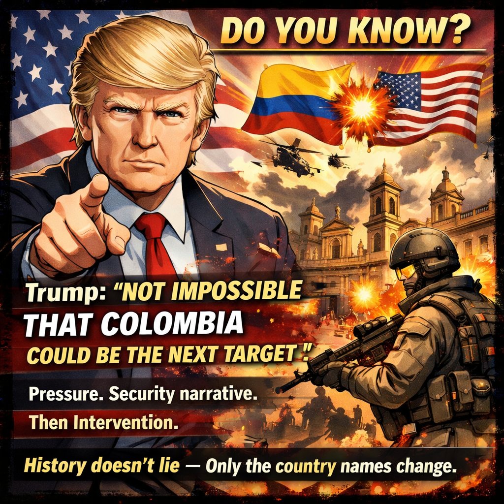 LegoMemes's tweet photo. Do you know?
Trump says it’s not impossible that Colombia could be the next target.
The pattern never changes: pressure, security narrative, then intervention.
History doesn’t lie — only the country names change.

#Trump #Colombia #Venezuela https://t.co/86iSTUdZby
