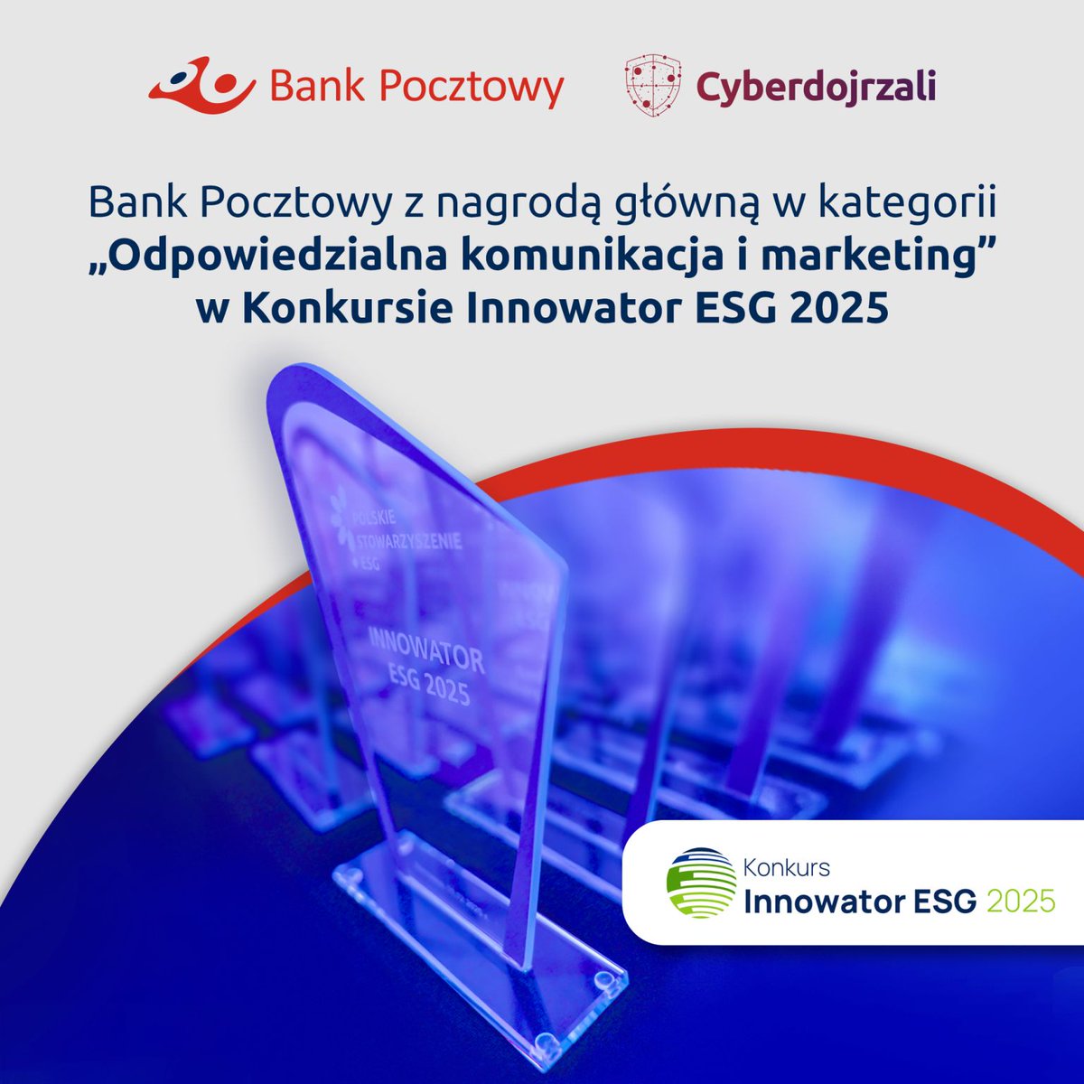 W konkursie <a href="/PolskieESG/">Polskie Stowarzyszenie ESG</a> Innowator ESG #BankPocztowy zdobył nagrodę główną w kategorii - "Odpowiedzialna komunikacja i marketing" za  realizację programu "Cyberdojrzali. Bądź mądrzejszy od oszusta". Program od 2023 r. Bank realizuje we współpracy z <a href="/Policja_KSP/">Policja Warszawa</a>. #ESG #konkurs