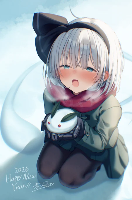 雪うさぎと妖夢ちゃん 遅くなりましたが描き初めイラストでした