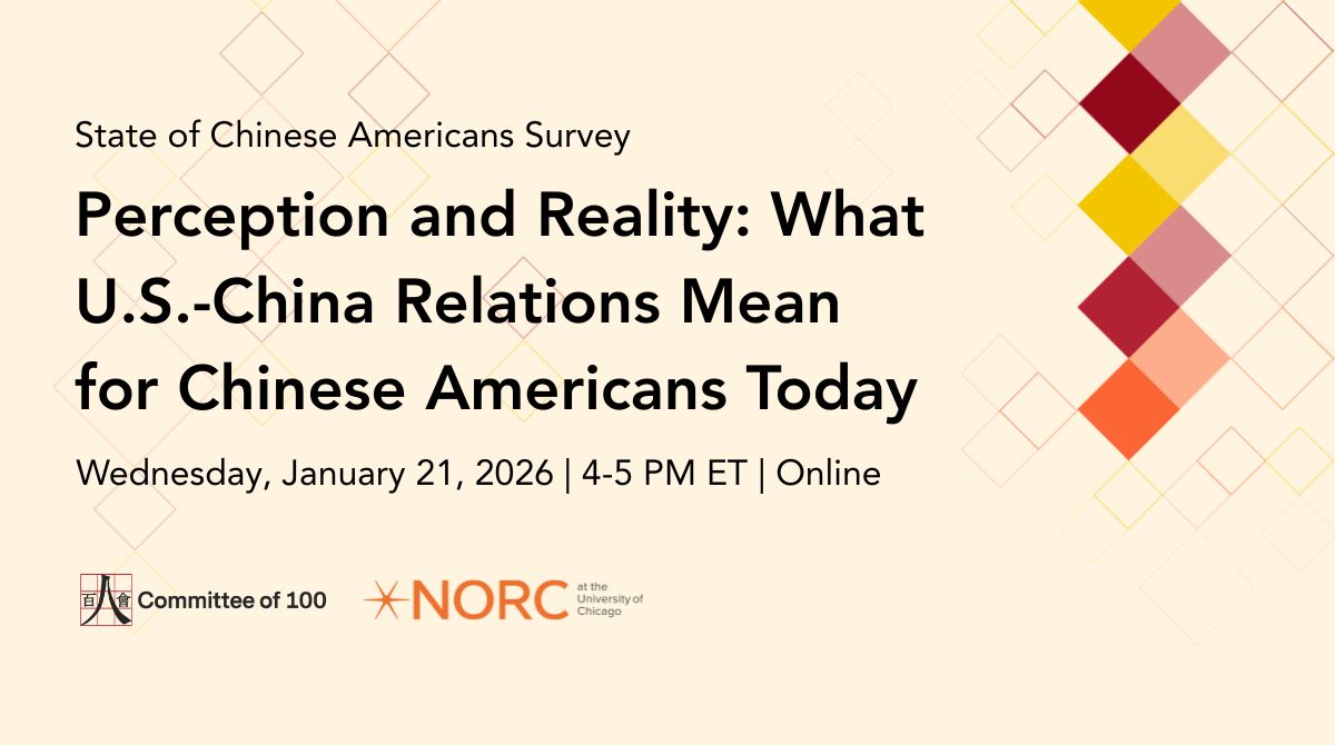 Committee100's tweet image. The first of four upcoming reports for our #StateOfChineseAmericans research is about to drop! Join us for a virtual event where our researchers &amp;amp; featured speakers will discuss key findings.  👏 RSVP: bit.ly/4qDKZnp #ChineseAmerican #Research #Survey #SOCA #NORC