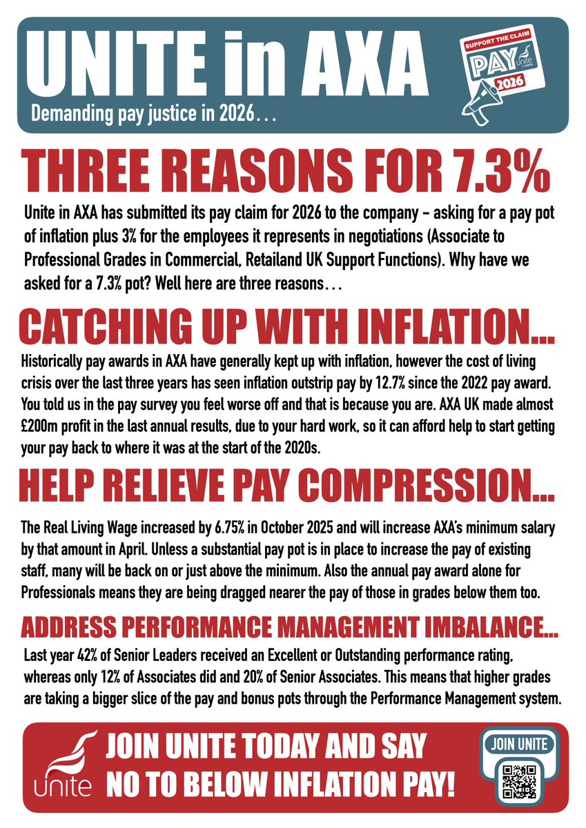 <a href="/uniteinaxa/">Unite in AXA</a> have issued a newsletter regarding the 2026 pay claim and the reasons we have asked for the amount we have. Please leave your feedback below or talk to your local union rep.
