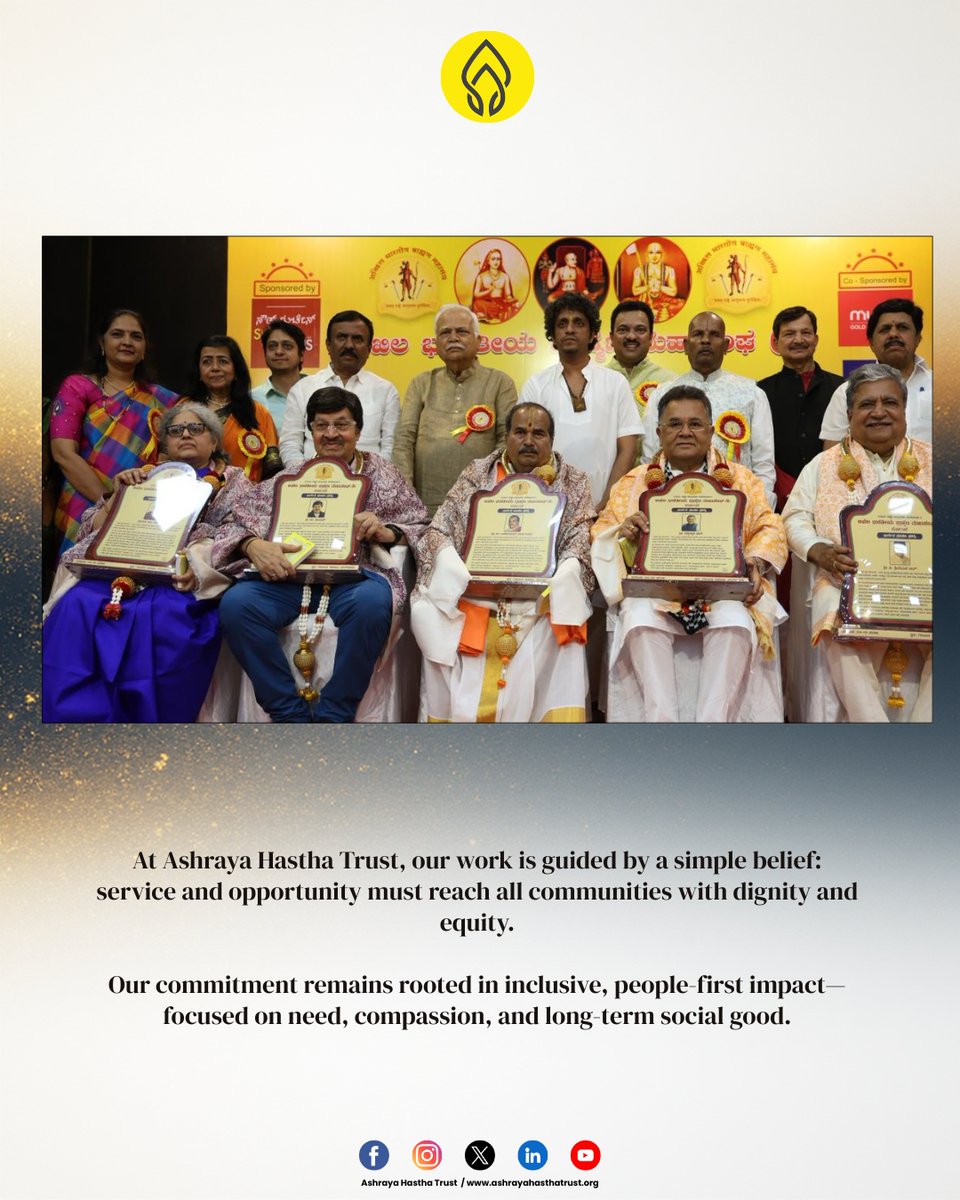 AshrayaHastha's tweet photo. We are proud to share that Mrs. Asha Dinesh, Trustee of Ashraya Hastha Trust, has been awarded the Bhārgava Bhūṣaṇa Prashasti – 2026.
#AshrayaHasthaTrust #AHTContributes #ServiceWithPurpose #SocialImpact #InclusiveGrowth #ValuesInAction https://t.co/mzz9qPqXzO