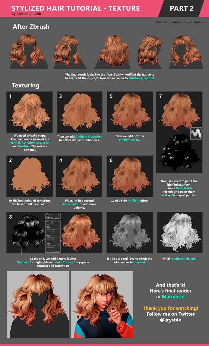 aryst4n's tweet image. Stylized hair tutorial using ZBrush and Substance Painter 🎨

#zbrush #3Dtutorial #stylizedart