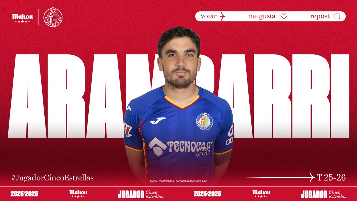 futbolmahou's tweet image. RT o MG si crees que Arambarri ha sido el #JugadorCincoEstrellas del @GetafeCF en diciembre. (5/5)