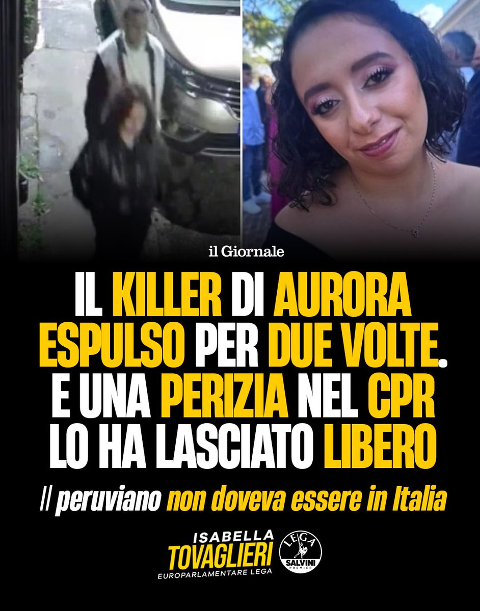 isatovaglieri's tweet photo. L’assassino della giovane Aurora non doveva essere in Italia.

Come lui, ci sono tanti altri stranieri pericolosi e violenti che devono essere rimpatriati il prima possibile, senza alibi né scuse. https://t.co/iRl7NyyBkU