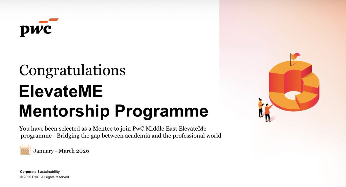 الحمدلله 🤍
تم قبولي في برنامج ElevateME من شركة PwC 💥