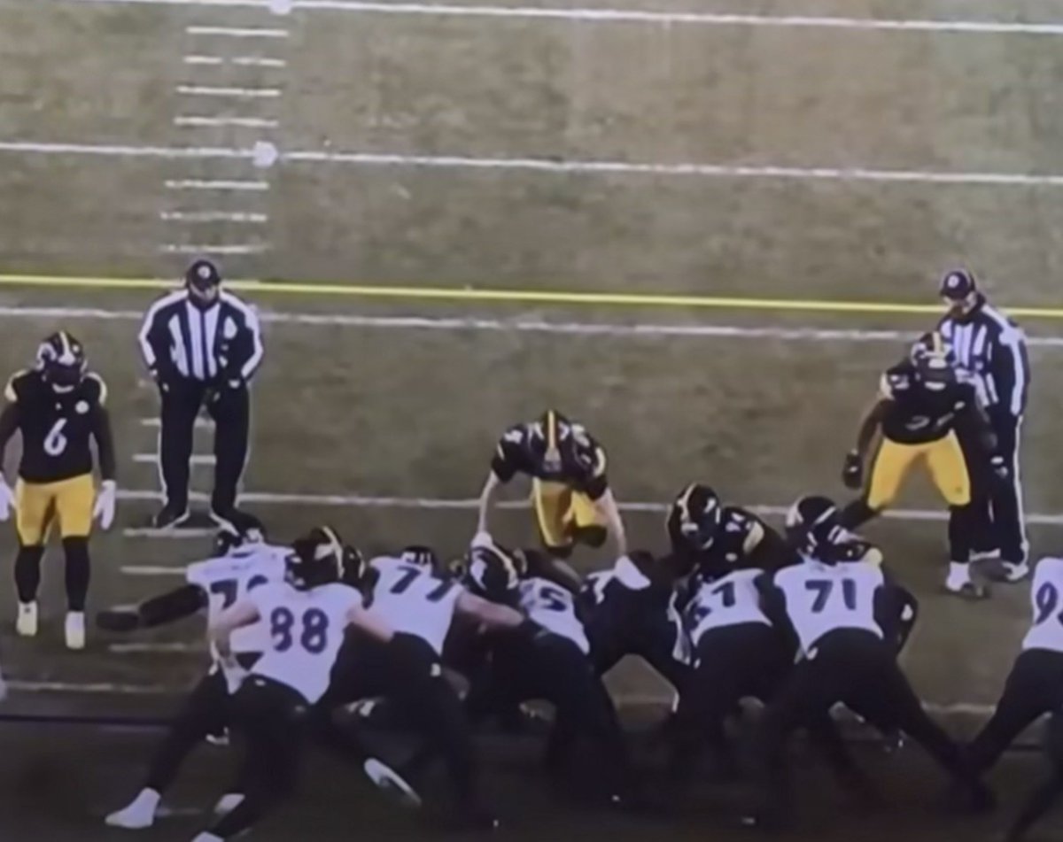 AlexBar62841604's tweet photo. @_TruthZone_ Steelers player leaped the snapper and made contact 15 yard penalty retry both refs staring right at this point of emphasis penalty. https://t.co/0vSdLpof7a