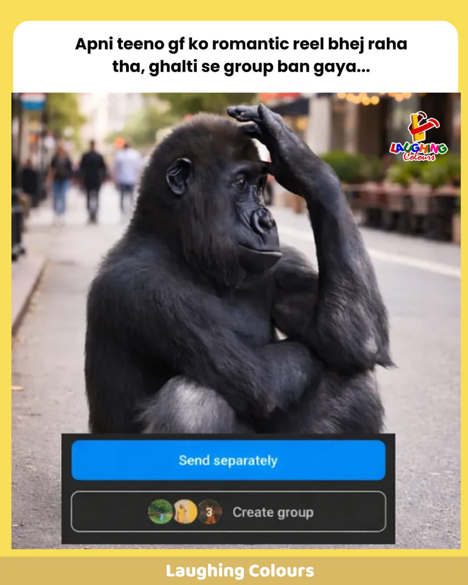 LaughingColours's tweet image. Group ban gaya galti se 😂

#FunnyMeme #Relatable #InstaReels #DesiHumour #SocialMediaFails