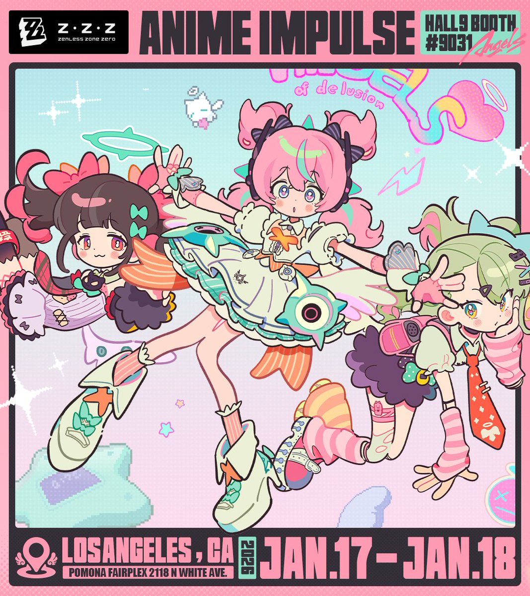 ZZZ_EN's tweet image. Dear Proxies,

Zenless Zone Zero will be at Anime Impulse Los Angeles from January 17–18, 2026!

There’ll also be surprise activities and exciting live stage performances waiting for you, come visit us and get some exclusive merch, see you there!

#zenlesszonezero #zzzero #zzzhub…