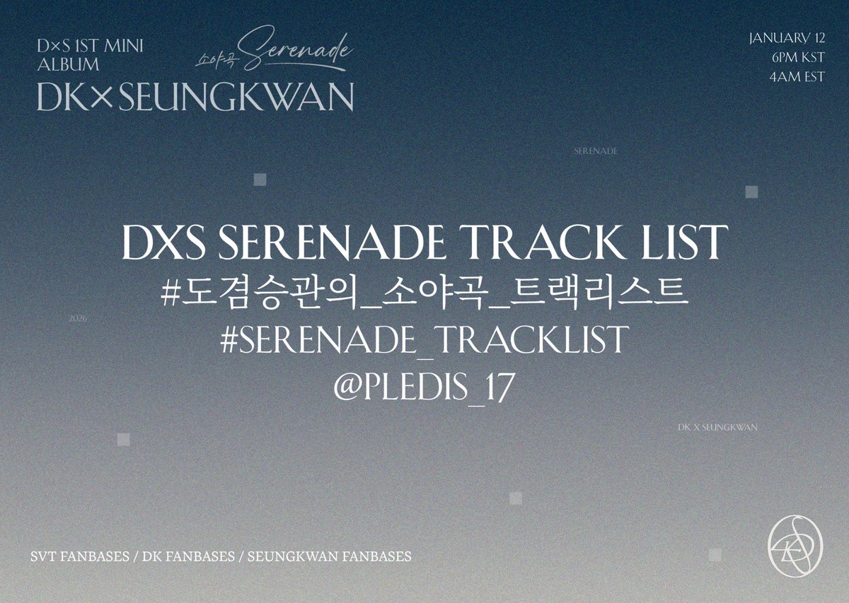 dkzones's tweet image. Turn it up for today's Track List reveal!!!

Drop the tags below if you're excited, Carats ❤️‍🔥❤️‍🔥❤️‍🔥 #도겸승관의_소야곡_트랙리스트 #SERENADE_TRACKLIST @pledis_17