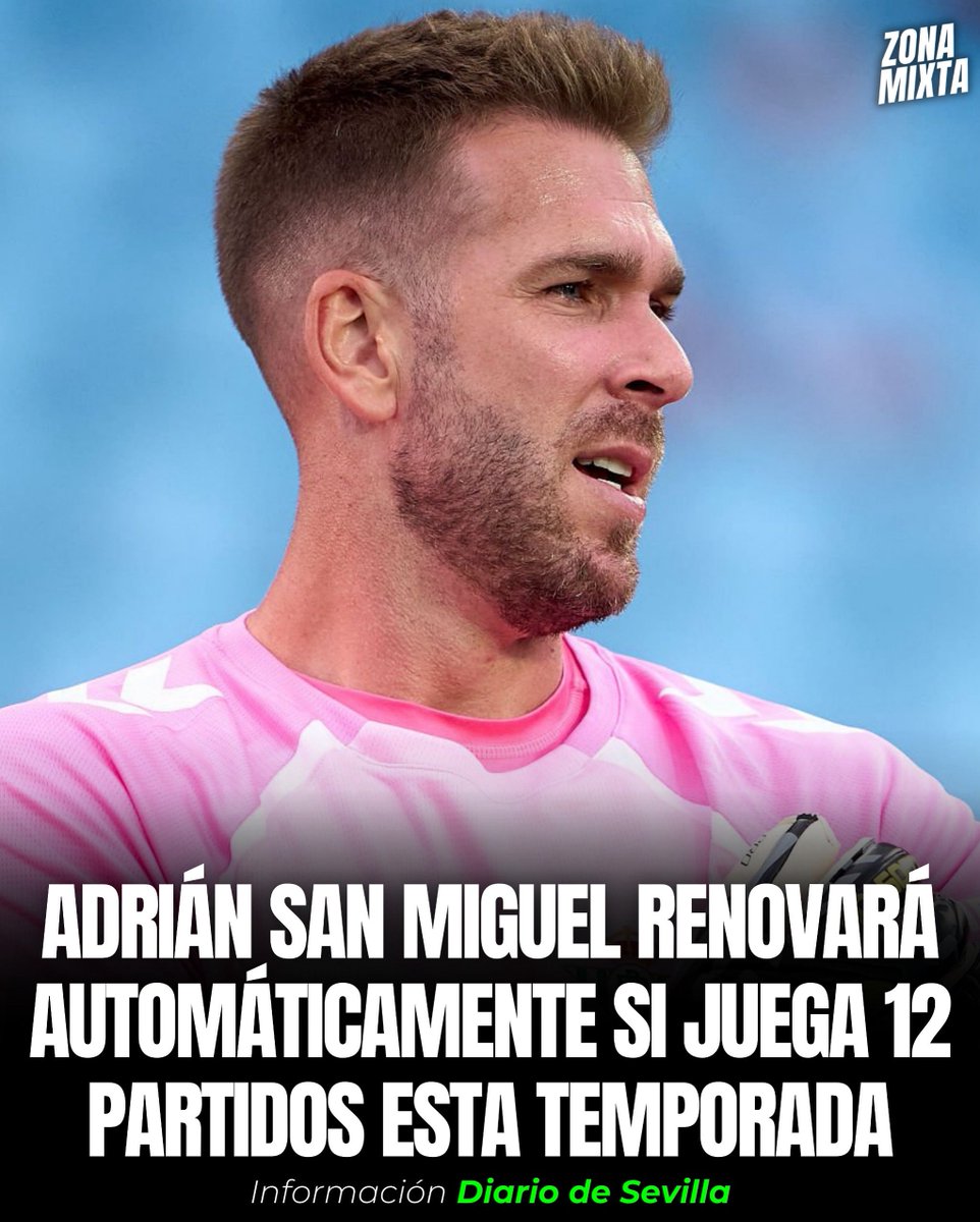 🚨🟢⚪️ ADRIÁN SAN MIGUEL RENOVARÁ CON EL <a href="/RealBetis/">Real Betis Balompié 🌴💚</a> SI JUEGA 12 PARTIDOS.

✅ Si alcanza esa cifra de encuentros, su contrato se extenderá automáticamente hasta 2027.

❌ Hasta el momento lleva disputados tres.

ℹ️ Información de Diario de Sevilla.

#ZonaMixta