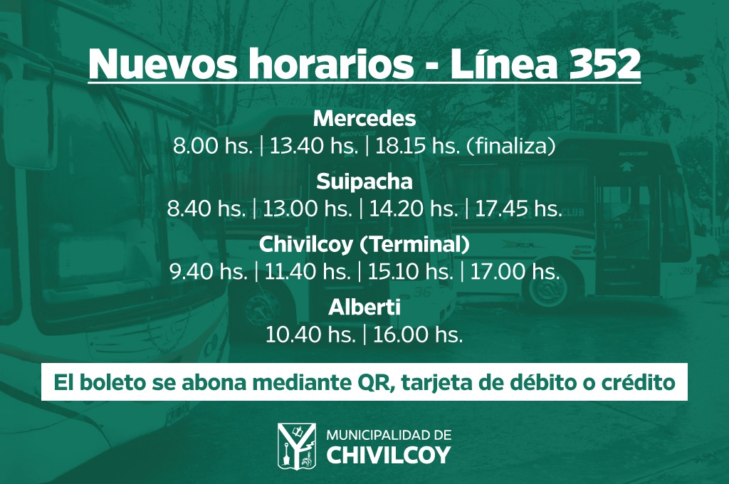 MuniChivilcoy's tweet image. 🕒🚍 ¡NUEVOS HORARIOS DE LA LÍNEA 352! 🚍🕒

@BritosGuillermo