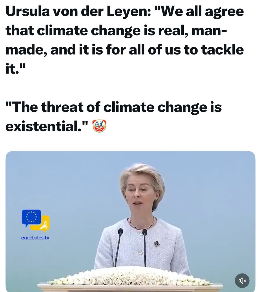 Dear <a href="/vonderleyen/">Ursula von der Leyen</a> 🧹 climate change is not man made it’s a scam. That’s real.