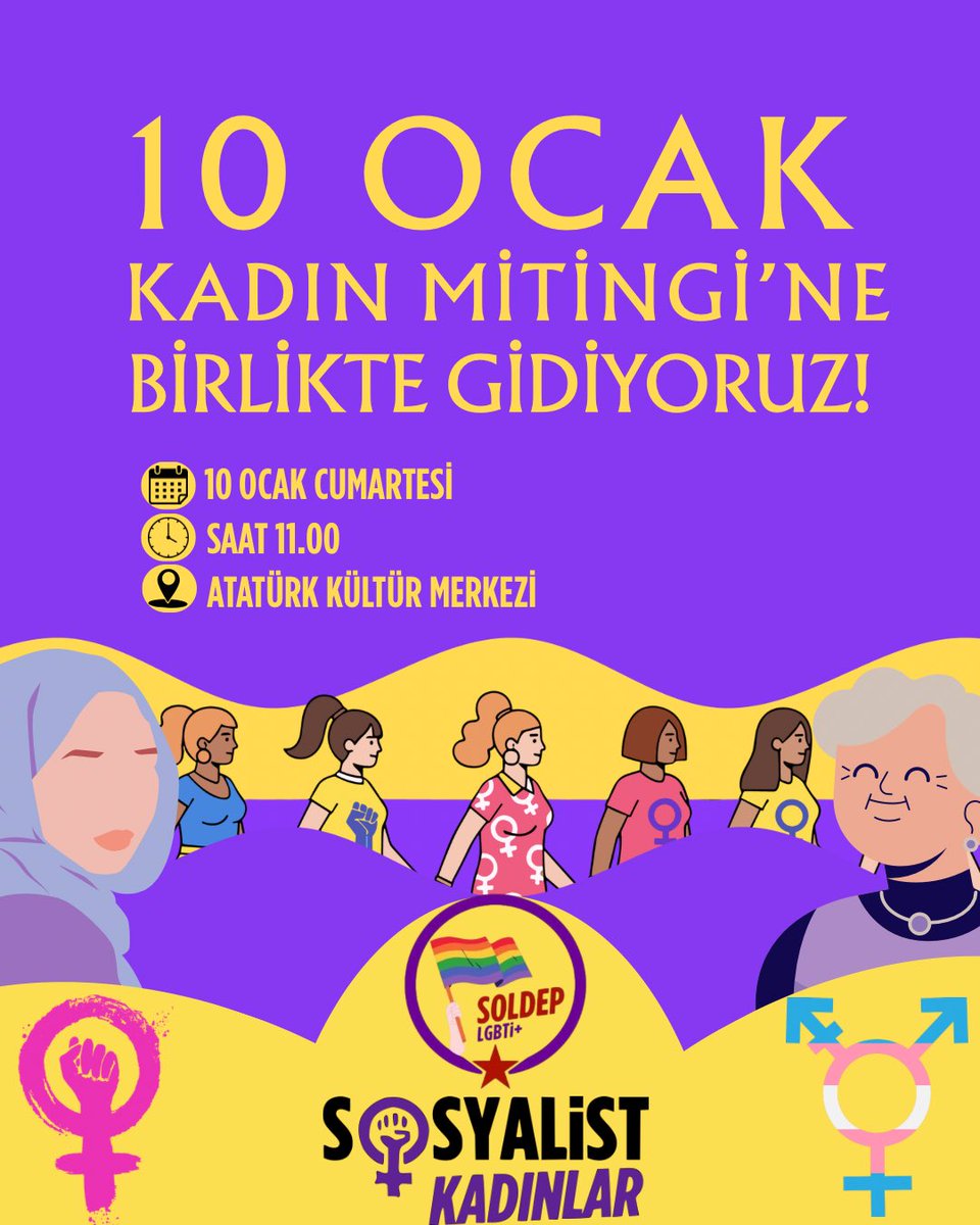 Haklarımız ve hayatlarımız için 10 Ocak’ta Kadın Mitingi’ndeyiz! 

Savaşa, şiddete, yoksulluğa ve ayrımcılığa karşı; kadınlar, lubunyalar ve tüm ezilenler olarak bir aradayız. 

Şiddetsiz eşit ve özgür bir yaşam için feminist isyanımızla sokaktayız!  

Susmuyoruz, korkmuyoruz,