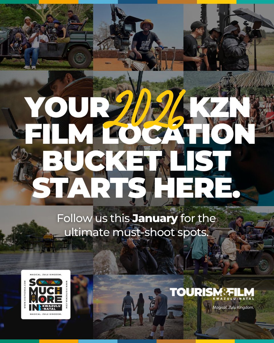 FilmInKZN's tweet image. Lights. Camera. KZN.
We’re kicking off January with your 2026 KZN Film Location Bucket List, a curated list of breathtaking, film-friendly locations.
From wild landscapes to cinematic coastlines, discover so much more in KZN this year!

#KZNFilm #FilmingInKZN #SoMuchMoreInKZN