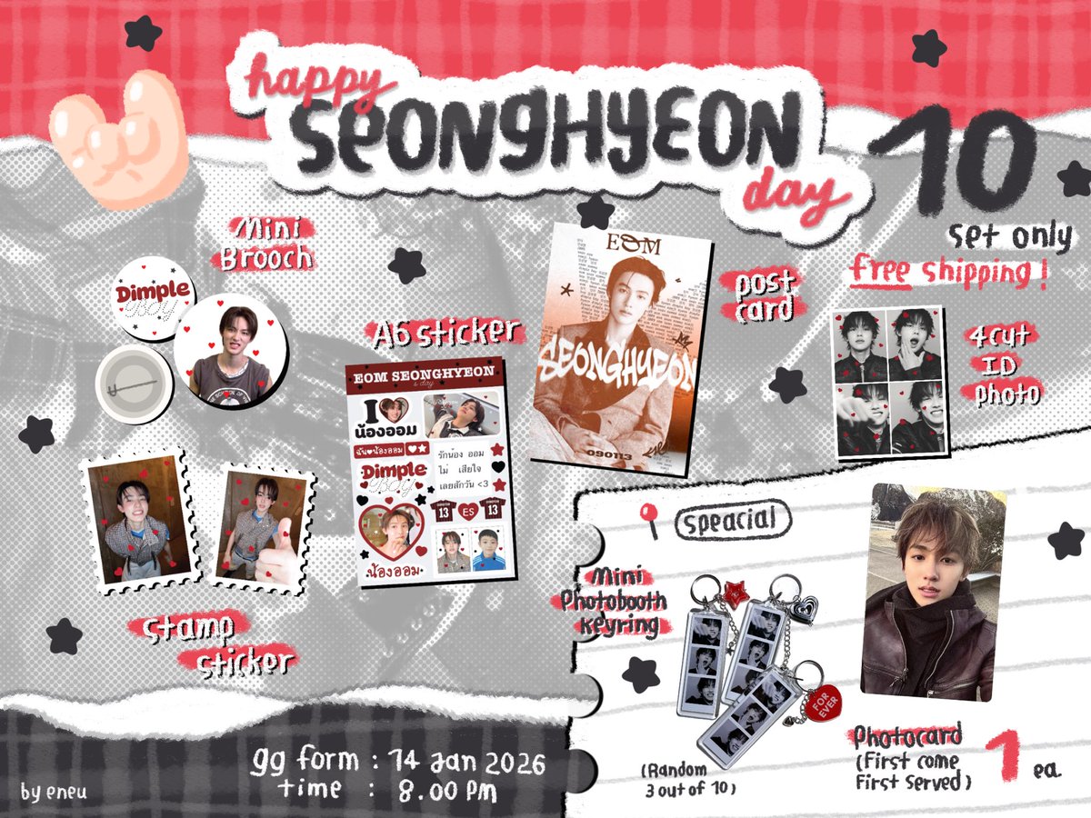 Pls kindly rt (สุ่มแจก2เซต)

🐾 𝙂𝙄𝙑𝙀𝘼𝙒𝘼𝙔 for #happyseonghyeonday 🦊✨ ส่งฟรี!

10 SET
★ POSTCARD
★ A6 STICKER
★ STAMP STICKER
★ BROOCH
★ 4CUT

𖤐𝙎𝙋𝙀𝘾𝙄𝘼𝙇𖤐
★ KEYRING 3EA (สุ่ม)
★ PHOTOCARDㅡ ONLY ONE! (สำหรับผู้ที่กรอกฟอร์มคนแรก)

📝 form: 14-Jan ⏱: 2PM