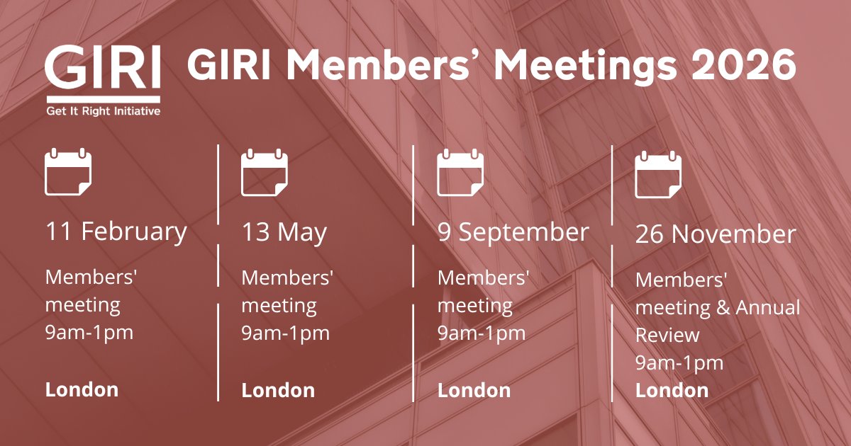 GIRI_UK's tweet photo. Happy New Year!

Here's a reminder of our members' meeting dates for 2026:
11 February
13 May
9 September
26 November

Registration for our February meeting is open now: https://t.co/68Ps5A3Lut

#construction #errorreduction #rightfirsttime https://t.co/4EEoKpugCk