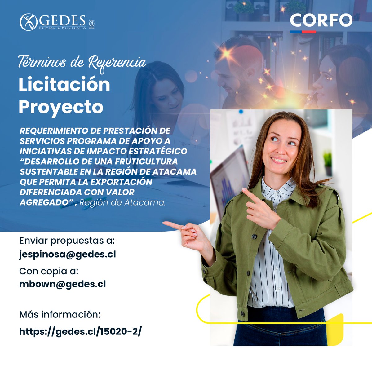 📢 Licitación | Región de Atacama
Gedes convoca a servicios para impulsar fruticultura sustentable con valor agregado y enfoque exportador.
🗓 Hasta 14/01/2026 – 18:00 hrs
🔗 gedes.cl/15020-2/