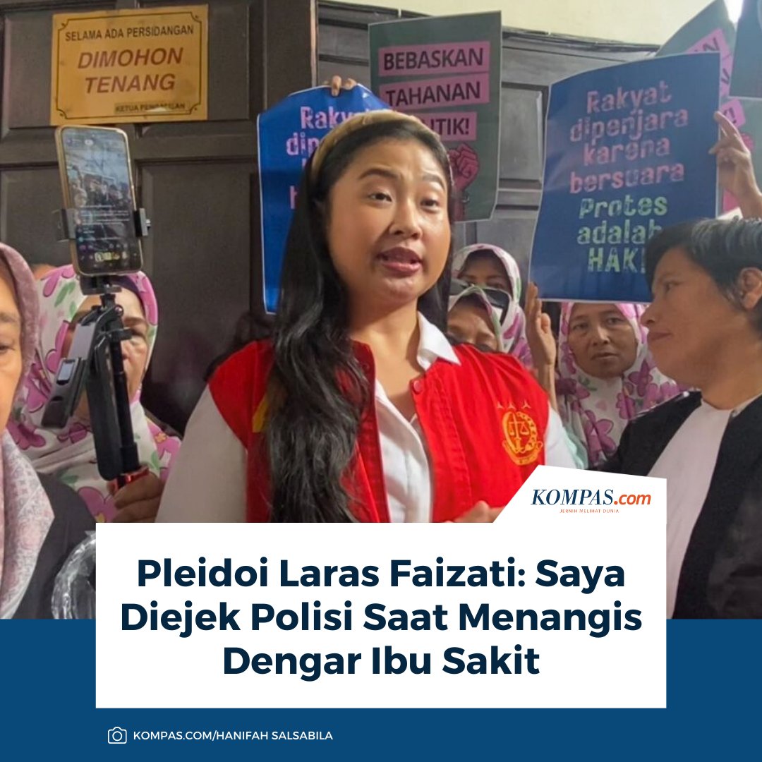kompascom's tweet image. Pleidoi Laras Faizati: Saya Diejek Polisi Saat Menangis Dengar Ibu Sakit

Baca di megapolitan.kompas.com/read/2026/01/0…