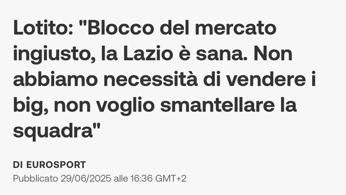 aperto da 4 giorni il mercato: 
- venduto Taty
- procuratori di Guendouzi, Basic, Lazzari, Tavares e Marusic stanno trattando la cessione con altri club
- nessun acquisto fatto o in divenire