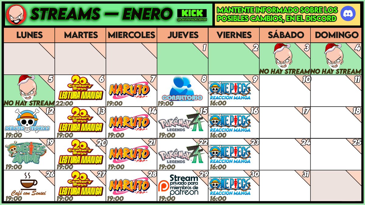 katanadelsensei's tweet image. — Calendario Enero 🗓️