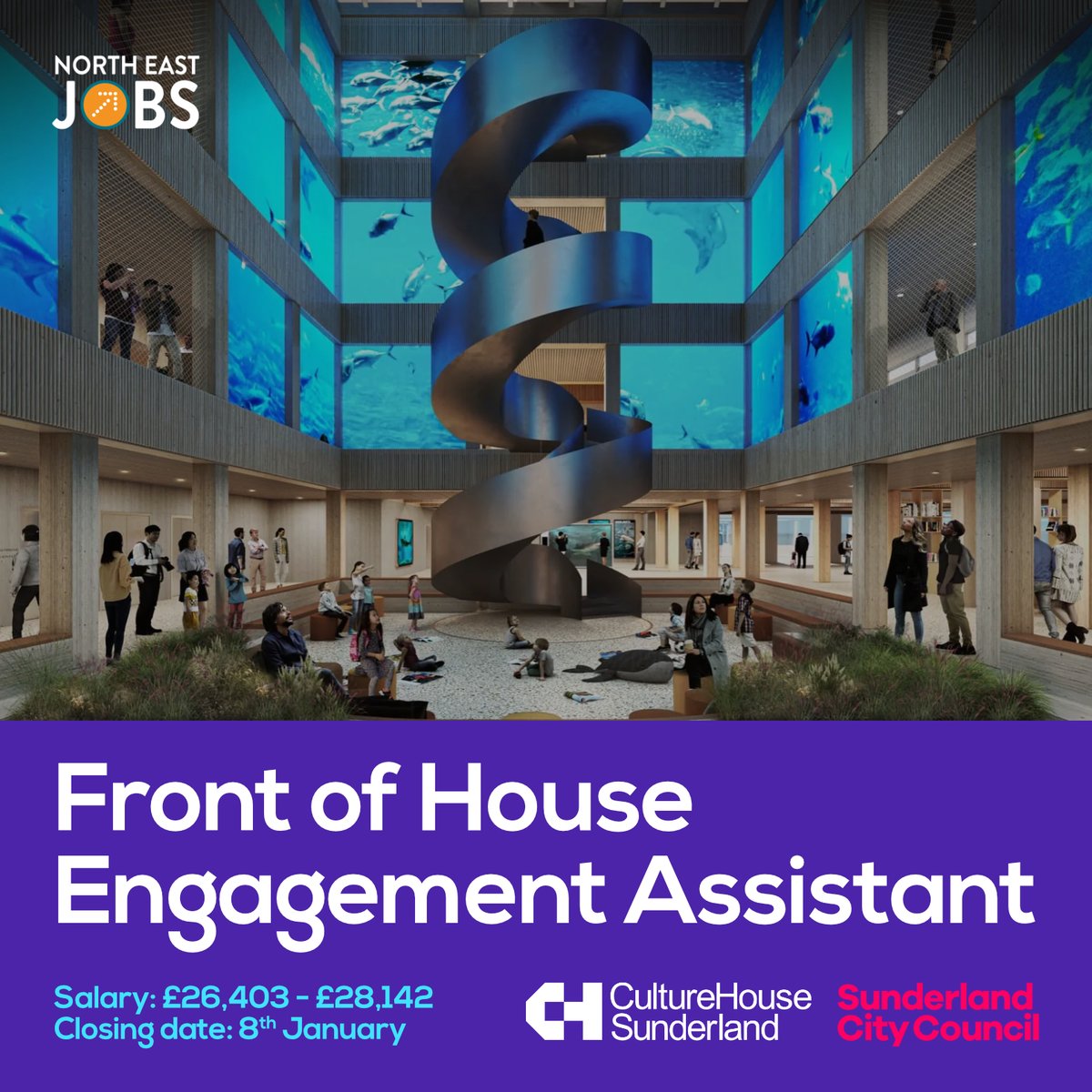 NorthEastJobsUK's tweet photo. ⌛There are still a couple of days left to apply for these excellent Front of House Engagement Assistant roles with Culture House Sunderland!

Find out more 👉 https://t.co/WakIJz5VvR

💷Salary: £26,403 - £28,142
📆Closing date: 8th January

#NorthEastJobs #PublicSectorJobs https://t.co/B4ruCRoroK