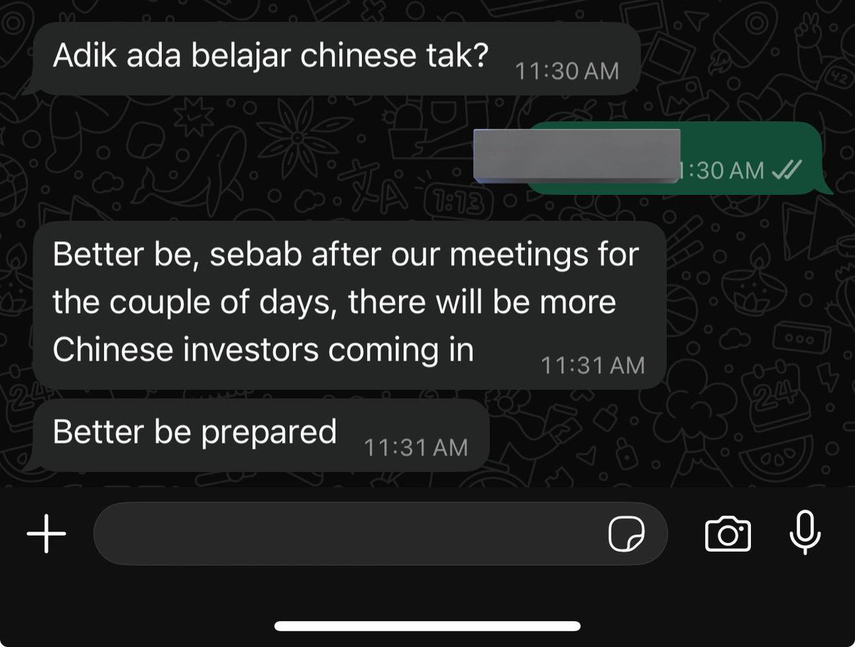 CountsEvery98's tweet image. My aunt kerja dengan semi-gov as a business consultant tanya sama ada I ada belajar Mandarin ke tak.

She said better prepare awal sebab lepas ni akan masuk ramai investors from China, and they’re offering high salaries.