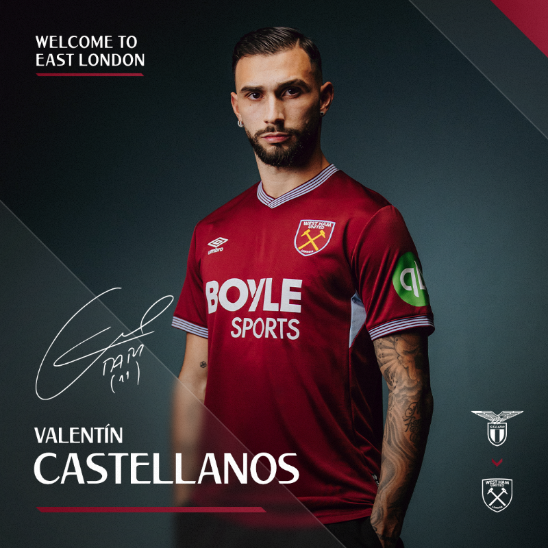 WestHam's tweet photo. West Ham United is delighted to announce the signing of Valentín Castellanos 📝