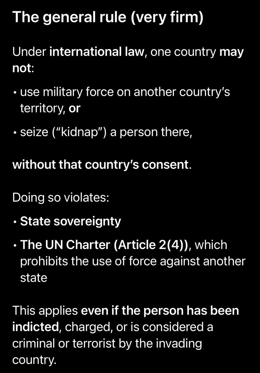 I’m just going to leave this here because people who are championing Trump’s method of kidnapping of Maduro are asking what international law is. That’s how politically inept they are. But anyone supporting Trump doesn’t know right from wrong anyway. This MIGHT help the 🤡🤡🤡.