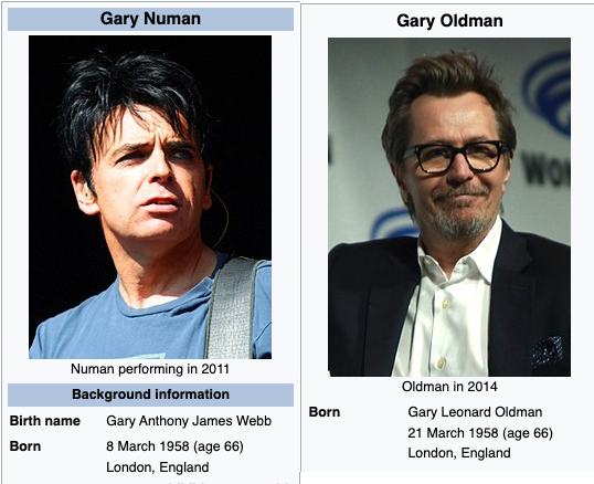 TheExtremeMusi1's tweet image. Gary Numan is 13 days older than Gary Oldman.