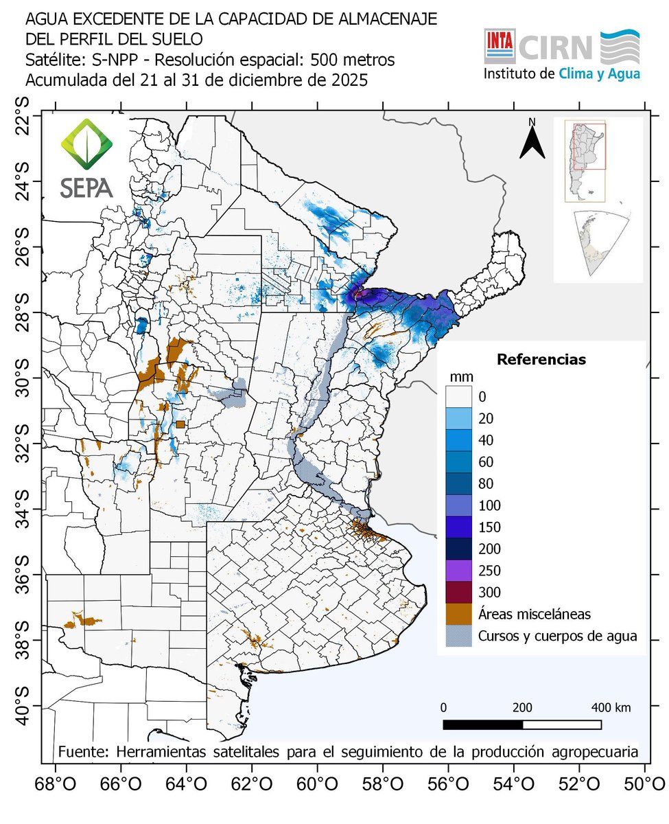 JorgeLMercau's tweet image. #SEPA @intaargentina 31dic
#Recarga Chaqueña y Descarga Pampeana
#Excedentes NEA !

 #Agua2m
🟢P. Ondulada e Interior, Litoral y NEA
🔴Oeste y 🟡Sur Pampeano (y d Entre Ríos!)

#Confort 
🟢en gral
🟡 Cultivos tempranos al Oeste y sur Pampeano!